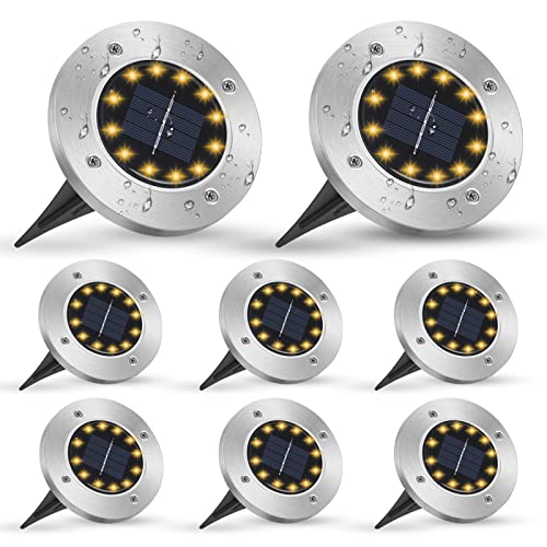 mizikuu Solar Bodenleuchten, 8 Stück Solar Gartenleuchte Solarlampen für Außen, 8 LEDS Solarleuchten Solarlampen Gartenleuchten für Außen,...