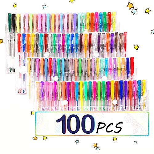 TOPERSUN Bolígrafos 100 Colores Bolígrafos de Gel Incluye Purpurina Metálico Neón y Clásicos para Pintar Dibujar Actividades para colorear