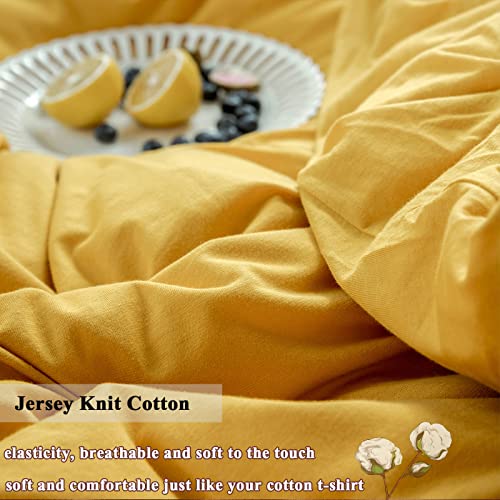Image of VM VOUGEMARKET Yellow Duvet Cover Sets King,Jersey Knit Cotton Gold Bedding Set (1 Duvet Cover + 2 Pillow Shams),Simple Luxury Down Comforter Cover with Zipper Closure-King,Gold