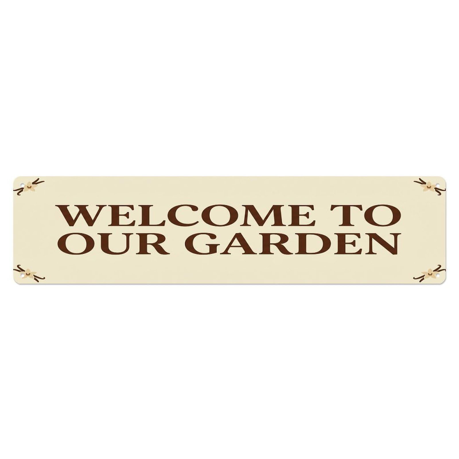 Vintage Welcome to Our Garden Vanilla Cream Metal Tin Sign