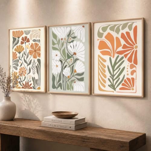 Image of kotart Home Decor Boho Painting Decorative Wall Art poster With Frame For Living Room Bed Room Hotel Wall Decor Digital Reprint Set of 3 (19X25 inch)