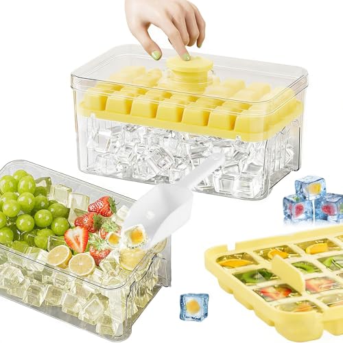 Eiswürfelbehälter mit Deckel und Behälter, CIYIN Eiswürfelform mit 56 Stück Eiswürfel, Einfaches Entnehmen durch Drücken, 2 Schalen, 1 Eiskübel und Schaufel, Zum Kühlen von Cocktail, Whiskey, Kaffee