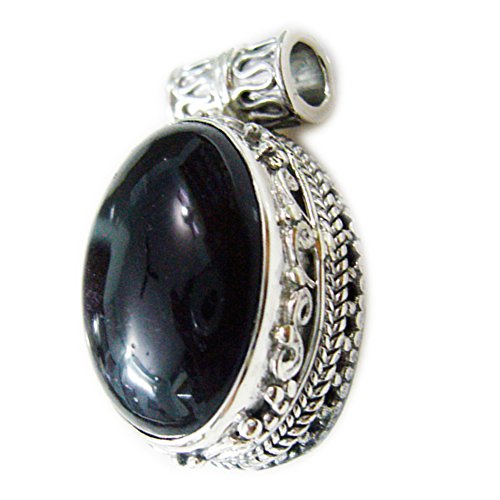 Collier de guérison onyx noir et pendentif argent sterling 925 rétro femme