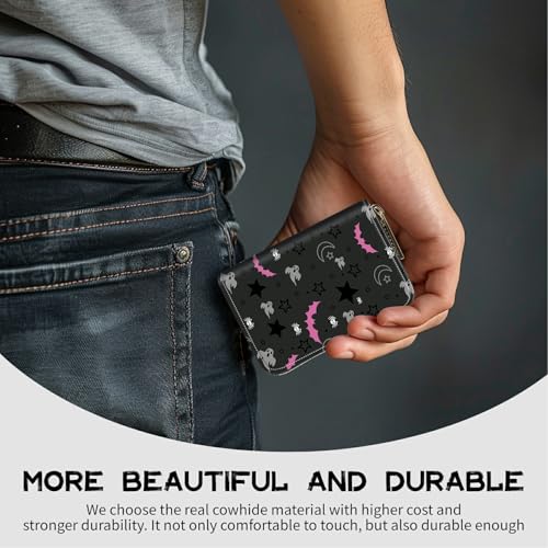 Image of Cute Credit Card Holder with Zipper, Gothic Skull Moon Stars Bat RFID-Blocking Card Case Small Wallet for Women Men, Multi-slot Card Organizer Case Travel Accordion Wallet