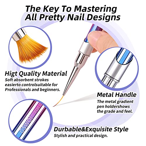 Gswoi 12 Pcs Nail Art Brushes Set, Nail Design Brushes For Nail Art，Nail Brushes For Acrylic Application Set,3D Nail Art Supplies For Nail Design, Gel Polish Painting,Nail Art Tools，Nail Clean Up Brush，Acrylic Nail Brush For Salons And Home #TOP6