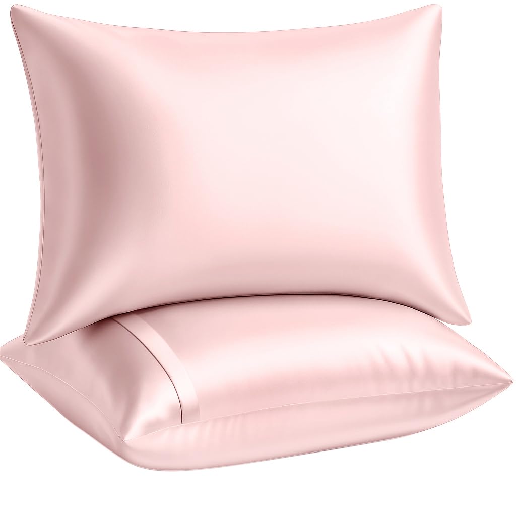 BLISSFORD Satin Pillowcase with Zipper, Like Silk Pillow Cases - Pink