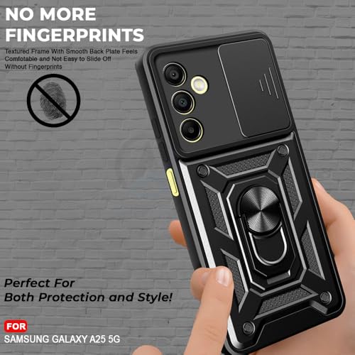 Image of AESTMO Tough Armor Samsung Galaxy A25 5G Bumper Back Case Cover | Ring Holder & Sliding Camera Shield Cover | 360 Degree Protection Back Case Cover for Samsung Galaxy A25 (Black)
