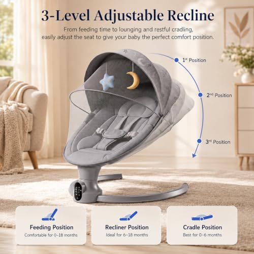 Image of StarAndDaisy Swing Rocker /Cradle for Baby with Automatic 5-Level Swing - Toddler & Infant Rocking seat /Chair with 3-Level Backrest Adjustable, & Remote Control -Graffiti Grey