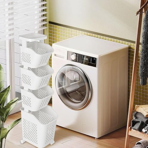 3/4 Tier Laundry Basket with Wheels Multi Layer Hamper for Dirty Clothes Removable Pulley & Shelves Versatile Storage for Home & Bathroom - Image 5