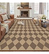 PureCozy 8x10 Checkered Easy Jute Area Rug for Living Room Large Checkerboard Washable Indoor Out...