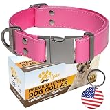 ADITYNA Pink Leather Dog Collar with Metal Buckle - Heavy-Duty, Adjustable for Medium & Large Girl Dogs (Pink, Fits 15-21' Necks)