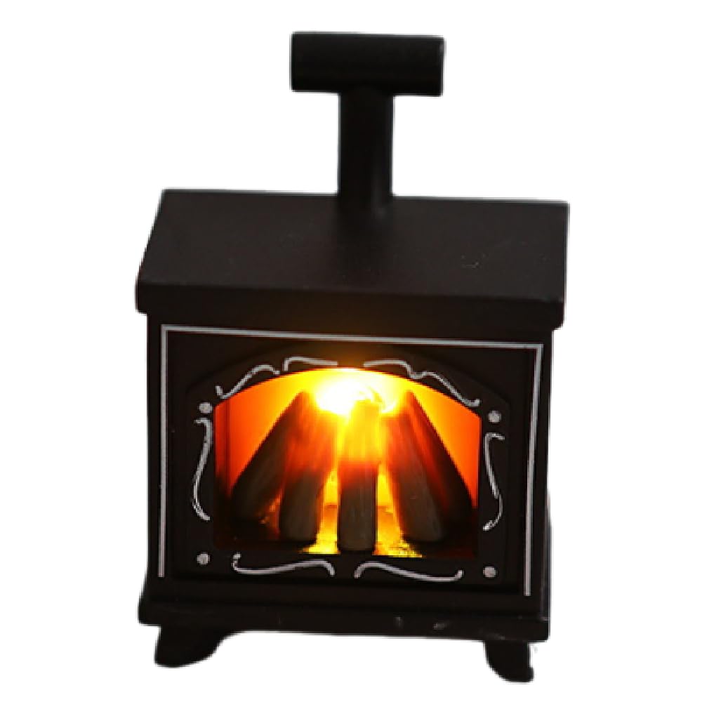 Mini LED Glowing Fireplace Model Dollhouse, Micro Landscape Ornaments DIY Accessories(Black)