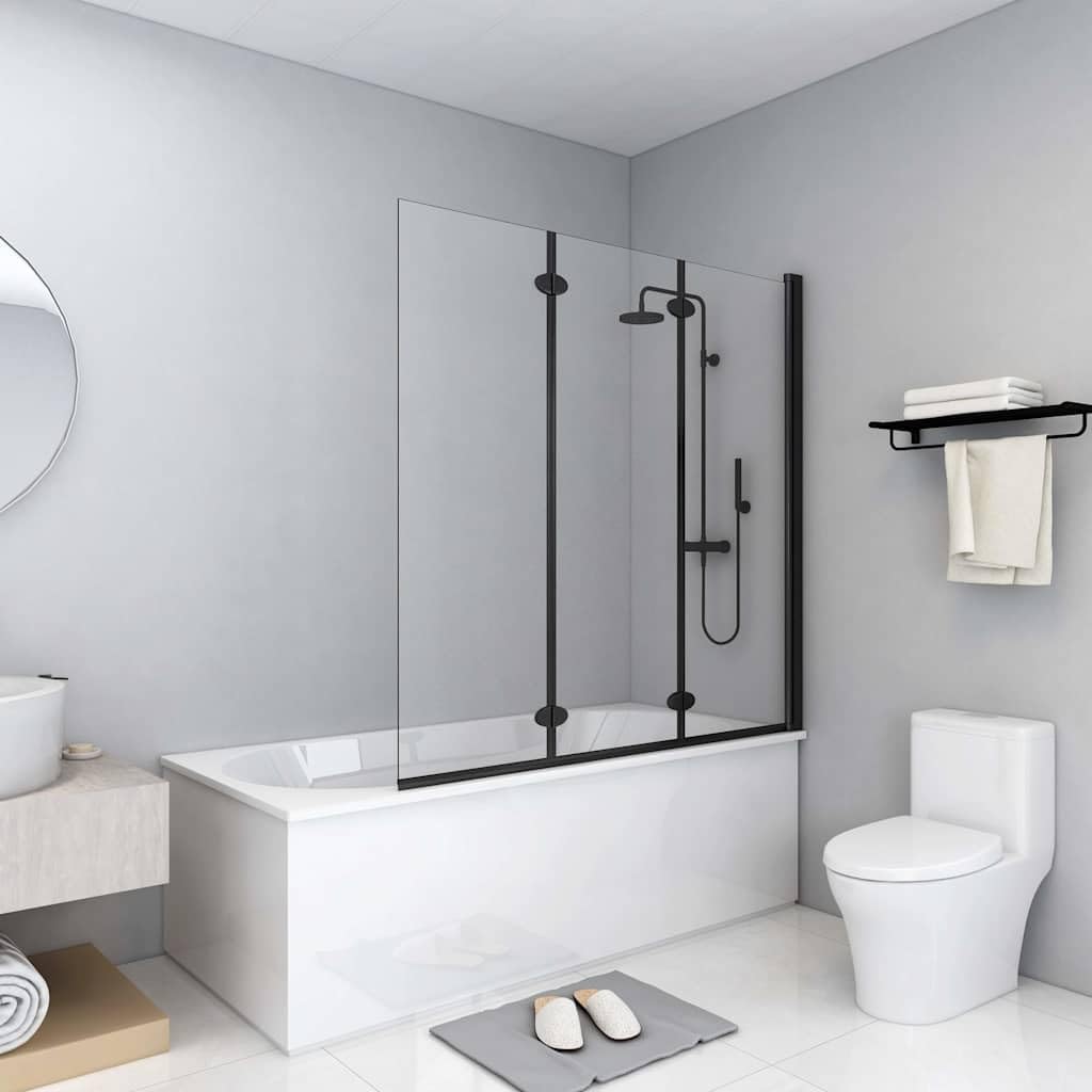 Cabina de ducha plegable de 3 paneles ESG 130 x 138 cm negro