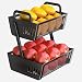 SAYZH Fruit Basket Bowls For Kitchen Counter with Banana Hangers - Detachable Metal Mesh Basket Fruit Stand with Handle - Kitchen Vegetables Bread Snacks Storage Organization, 2 Tier Black