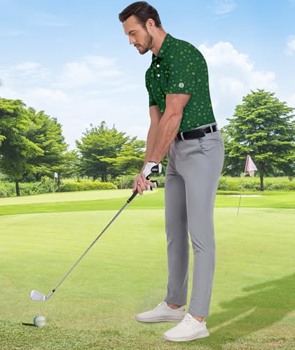 ZITY Mens Golf Shirt Short Sleeve Moisture Wicking Performance Daily Casual Print Patterns Collared Golf Polo Shirts for Men Bright Green XX-Large — view 3