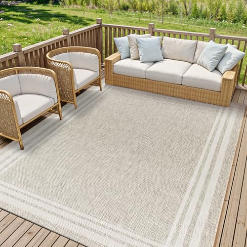 Livabliss Geometric Outdoor Rug - Indoor Outdoor Rug Large, Colos 200x275 cm - Patio Rugs, Decking, Outdoor Carpet - Boho Colourful Garden Rugs, Patterned, UV Weather, Stain Durable, Grey, Beige,Taupe