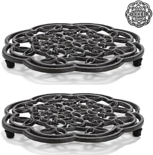 Comparison: Best Metal Hot Pot 5 Yopay 2 Pack Cast Iron Trivet Heavy Duty, 7.7 inch Round Metal Trivet for Hot Pans or Teapot, Rustproof Pot Stands Holders with Rubber Pegs for Countertop, Dining Table, Kitchen Farmhouse Decoration