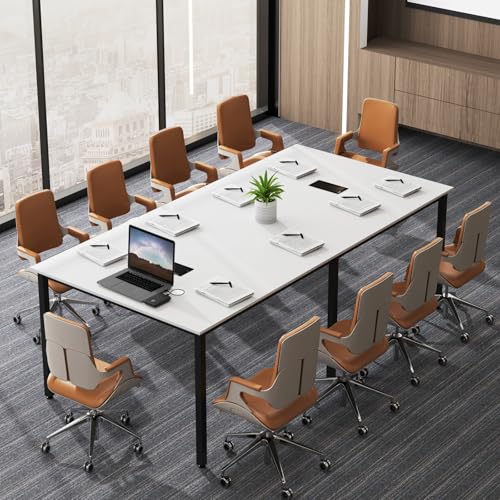 GIANTEX 94.5"x 48" Conference Table for 8-10 People, Rectangular Seminar Table with Metal Frame, Cable Grommets, Commercial Boardroom Desk for Meeting Office Conference Room (White,1)