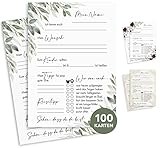 100 Gästekarten Hochzeit - Gästekarten Hochzeit zum ausfüllen - Gästebuchkarten für Hochzeit - Gästebuchseiten - Hochzeitsspiel - Eukalyptus