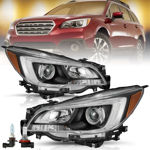TUSDAR Headlight Assembly Set for 2015-2017 Subaru Outback Halogen Headlamp Passenger and Driver Side Black Bezel,with Bulbs