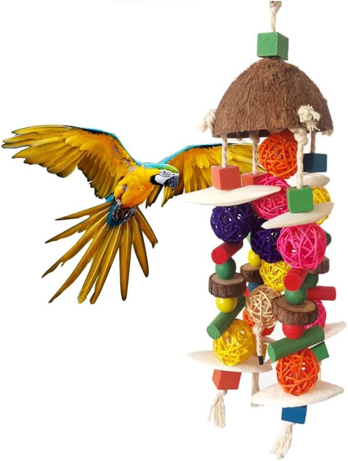 OMEM Bird Chewing Toy with Cuttlefish Bone for Large Medium Parrot Cage Bite Toys African Grey Macaws Cockatoos Eclectus