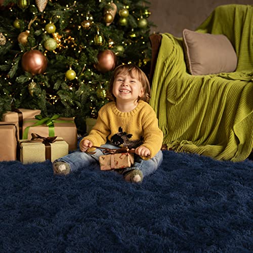 HOMORE Luxury Fluffy Area Rug Modern Shag Rugs for Bedroom Living Room, Super Soft and Comfy Carpet, Cute Carpets for Kids Nursery Girls Home, 4x6 Feet Navy