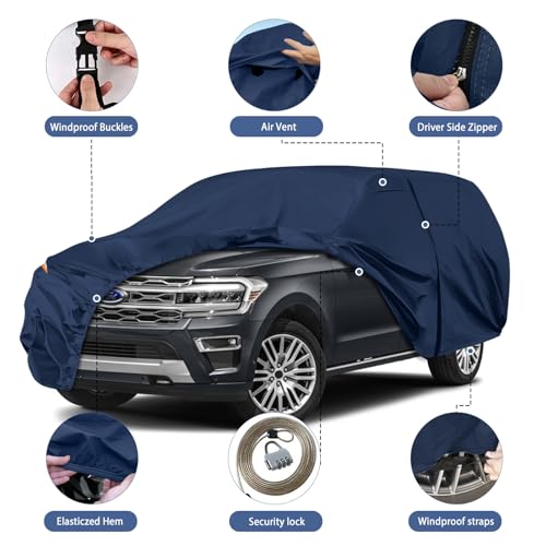 Waterproof Premium Car Covers Replace for 2007-2026 Ford Expedition/Lincoln Navigator SWB, Multilayers Heavy Duty All Weather Car Cover with Zipper Door, Windproof Bands for Snow Rain Dust Protection by sportuli - Image 2