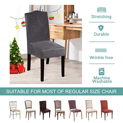 Turquoize Dining Chair Covers Stretch Chair Covers For Dining Room Velvet Chair Protector Covers Slipcover Parson Chair Covers Set Of 2 For Hotel Ceremony, Thick Soft Modern Style, Gray, 2 #TOP3