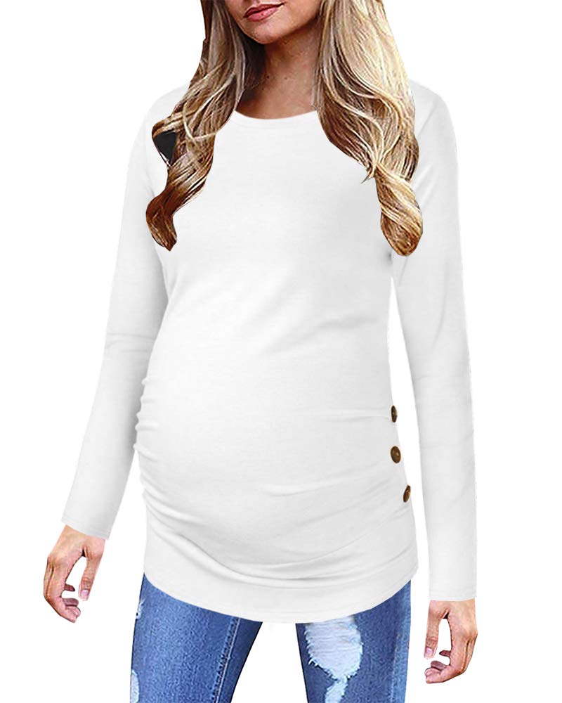 ChuanqiMaternity Shirt Side Button and Ruched Tunic Tops Maternity Long Sleeve T-Shirts