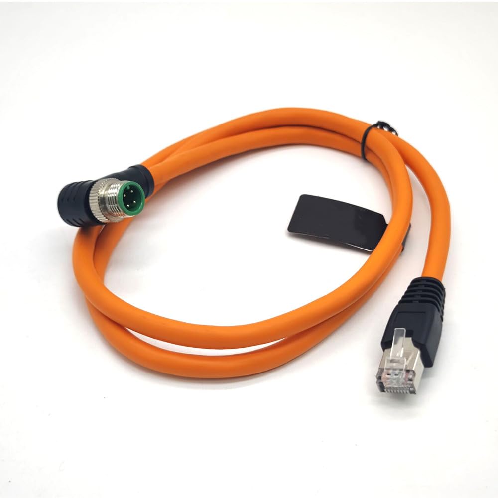 M12 4-pin A Code Male Right Angled to RJ45 Male High Flex Cat6 Industrial Ethernet Cable PVC Orangle 1Meter