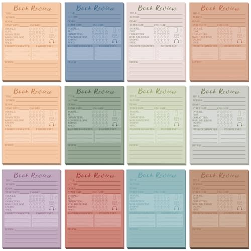 AmazingSpark 12 Pack Book Review Mini Sticky Notes Notepad 360 Sheets Book Club Gifts Bookish Items Things Reading Tracker Self Stick for Readers Bookish Bookworm Back to School(Morandi)