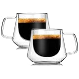 WELTAZ Glass Coffee Mugs, Espresso Cups, Double Walled Glass Coffee Mugs With Handle, Vintage Glass Coffee Mugs, Clear Borosilicate Glass Mugs Set of 2 (6.7oz)