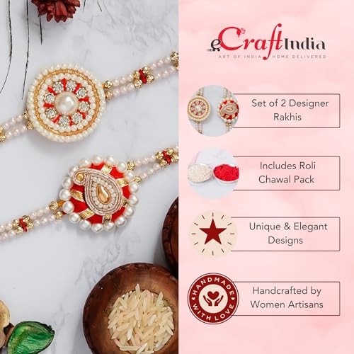 Image of eCraftIndia Set of 2 Designer Rakhis For Men with Roli Chawal Pack - Rakhi for Brother