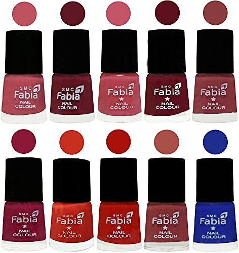 Image of SMC Fabia ALL IN ONE (PACK OF 10), Long Lasting Glossy Nail Polish, 6 ml Each, All Vibrant Colours,02430