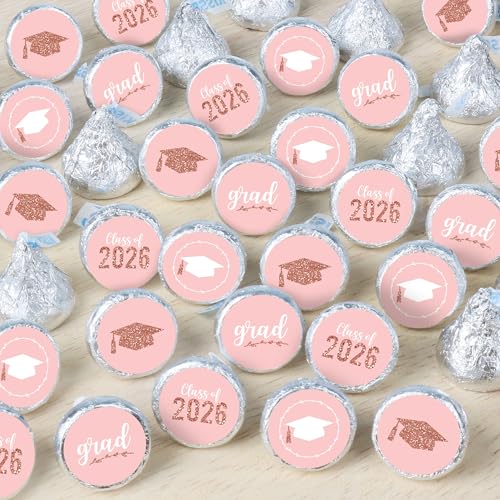 Big Dot of Happiness Rose Gold Grad - 2026 Graduation Party Small Round Candy Stickers - Party Favor Labels - 324 Count