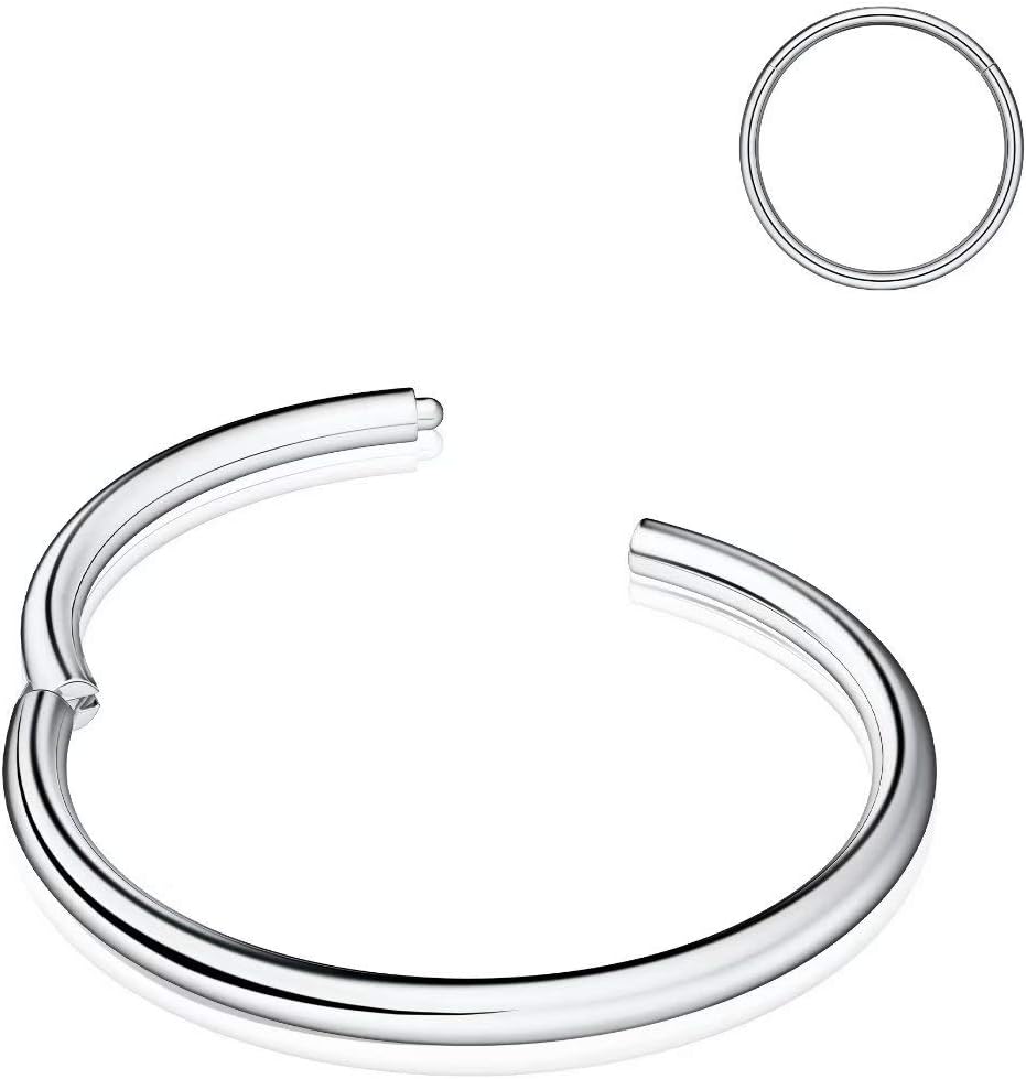 Nose Rings Hoop, 316L Surgical Steel 20G 18G 16G 14G Hypoallergenic Nose Rings Septum Cartilage Hoop Earring Conch Piercing Jewelry for Women, Diameter 5mm to 14mm, Gold, Rose Gold, Silver, Black