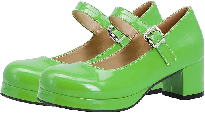 Bellirala Womens Lolita Shoes Patent Leather Mary Jane Platform Chunky Heeled Pumps