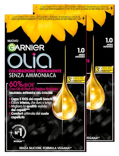 2 x Garnier Olia Midnight Permanente Haarfarbe Farbe 1.0 Intensives Schwarz ohne Ammoniak zarter Duft - 2 Farben