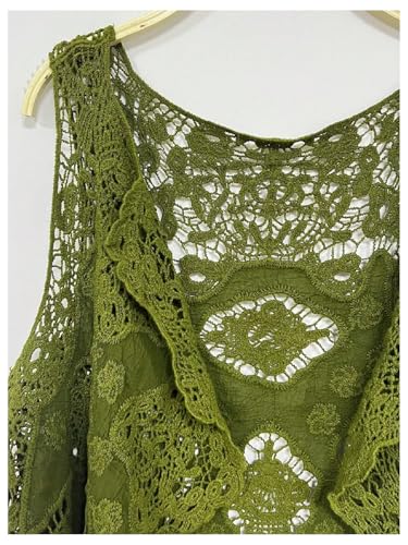 GORGLITTER Women's Crochet Western Vest Hollow Out Sleeveless Open Front Cardigans Knit Tank Tops3