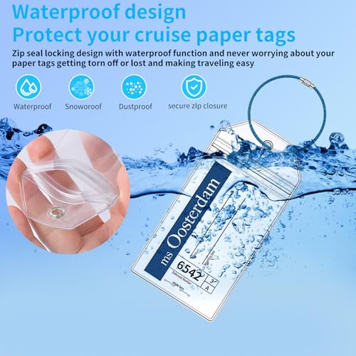 8 Pack Holland America Luggage Tag Holders, Zip Seal Clear Cruise Carnival Luggage Tag Holder with Steel Loops Fits All for Holland America & Carnival Cruise Essentials Must Haves (8)4