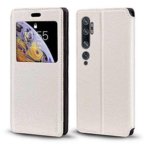 Custodia Flip con Finestra Compatibile con Xiaomi Mi Note 10 Pro Display Visibile Chiusura Magnetica Invisibile e Slot CartaBianco pelle