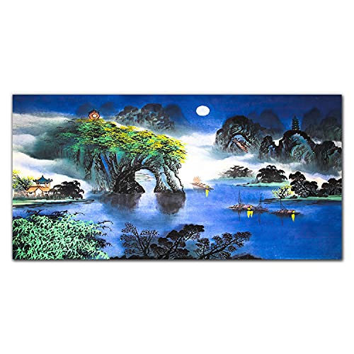 Toile bateaux style chinois 140x70cm à impression haute définition pour intérieur