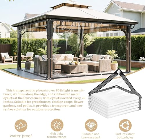 Image of Heavy Duty Clear Tarp 4x8ft Thickened 14Mil Waterproof Clear Tarps with Grommets Tear Resistant PVC Vinyl Reinforced Edges for Greenhouse Patio Garden Pavilion Chicken Porch Outdoor Chicken Coop