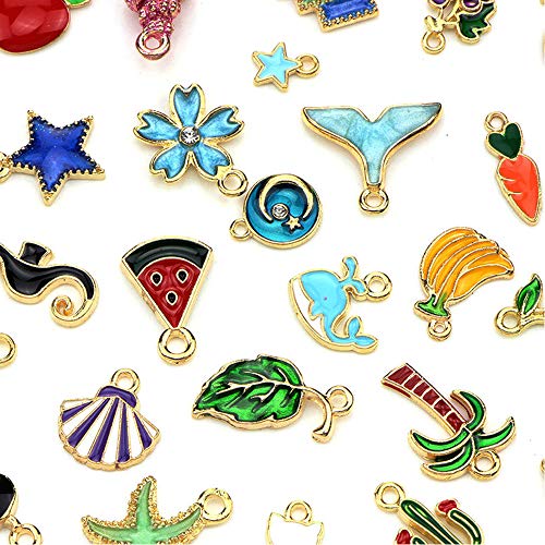 Bearals 100 Pieces Assorted Gold Plated Enamel Pendants, Necklace Bracelet Charms for DIY Jewelry Making and Crafting