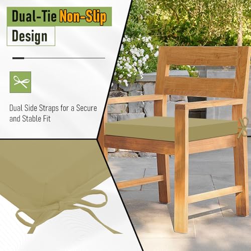 Image of Basic Beyond Outdoor Chair Cushions Set of 4, Square Corner Outdoor Cushions for Patio Furniture, Water Resistant Patio Chair Cushions with 2 Ties, 18.5x16x3, Khaki