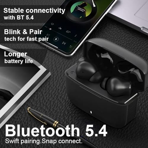 Image of True Wireless Stereo in Ear Earbuds with Environmental Noise Cancellation Quad Mic | Low Latency Gaming | Type-C Fast Charging | IPX5 Waterproof Standard | Bluetooth 5.4 Earbuds TWS [ Black ]