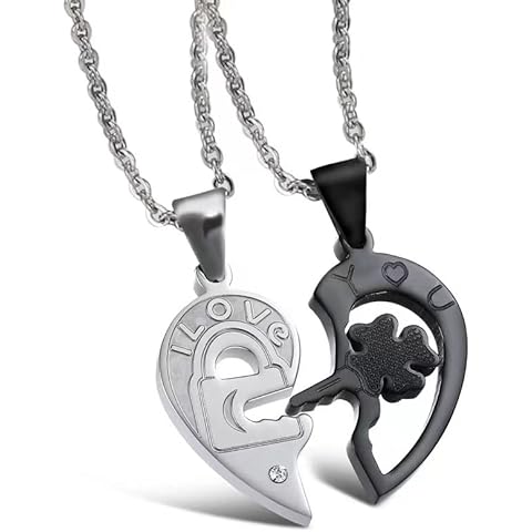 MYNENEY Gift for Lover His Queen Her King Stainless Steel Couple Necklaces for Women Men Jewelry Matching Set, Stainless Steel, Cubic Zirconia Cover