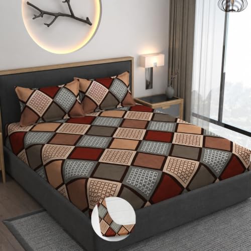 Image of Premium Heavy Cotton Elastic Fitted Bedsheets with 2 King Size Pillow Covers || Double Bed with All Around Elastic 350 TC || 60 x 78 x 8 Inch Queen Size Fitted || :- Multi Box