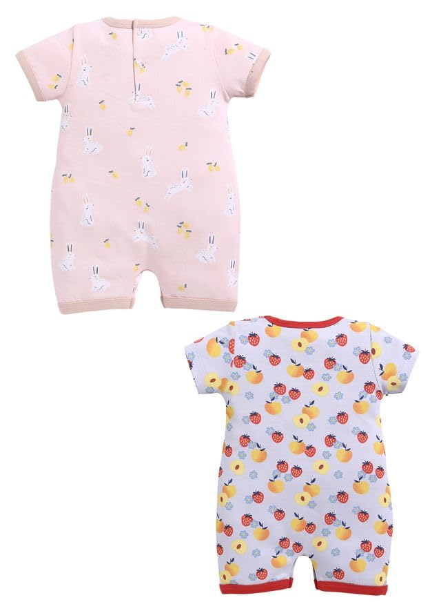 Image of Baby GO Cotton Printed New Born Baby Romper Jumpsuit Bodysuit Pack of 2 | Short Sleeve Sleepsuit | Nightwear | Summer Wear for Infants, Baby Boys and Baby Girls