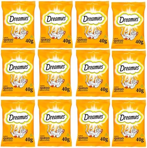 Kit 12 Petisco Dreamies para Gatos Adultos Queijo 40g
